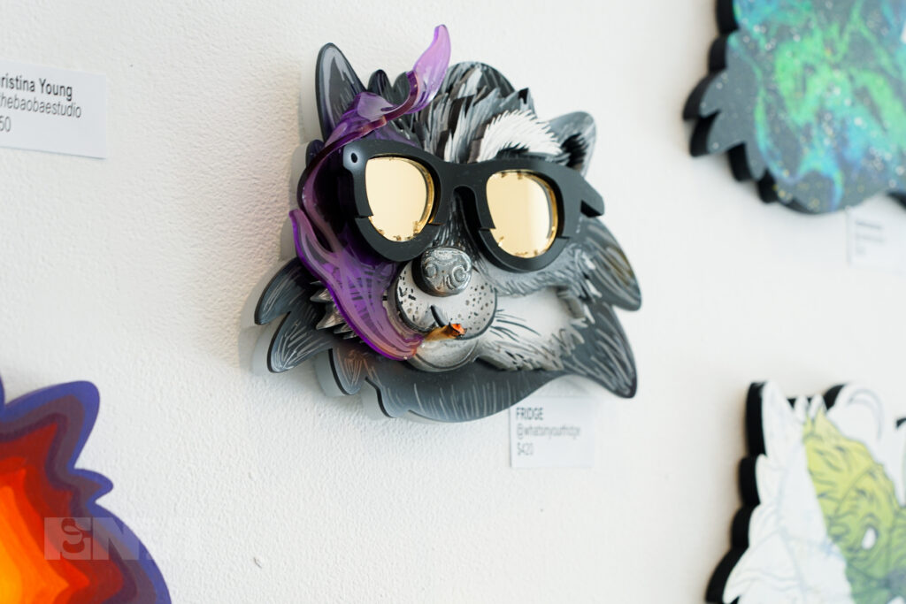 A painting created on a board shaped like the head of Dante, Jappy Agoncillo's wolf character.