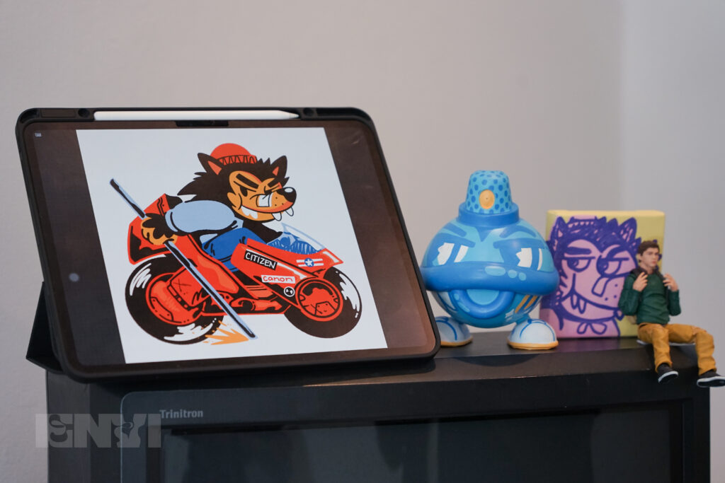 A tablet showing Dante, a cartoon wolf character created by Jappy Agoncillo.