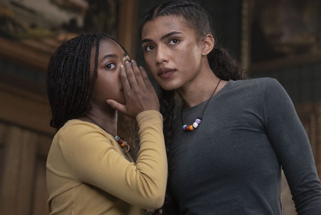 Leah Jeffries as Annabeth and Dior Goodjohn as Clarisse.