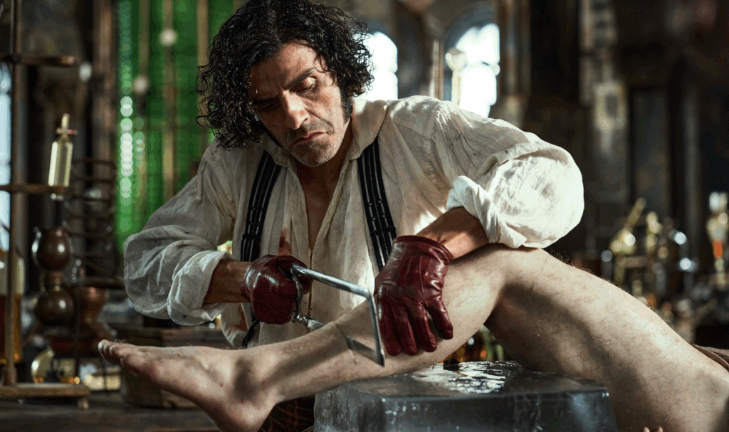 Oscar Isaac as Victor in the movie Frnkenstein (2025).