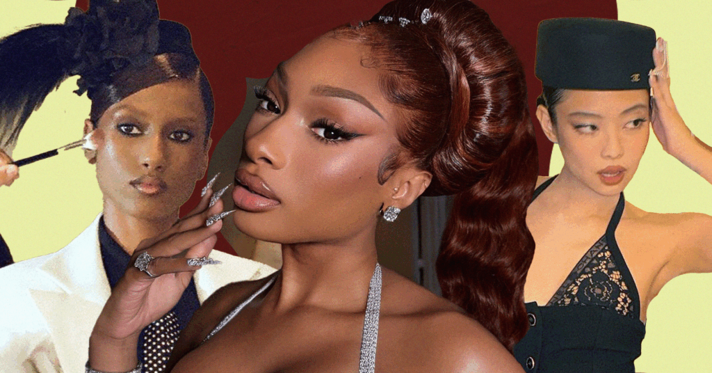 Photo os Megan Thee Stallion, Imaan Hammam and Jennie Kim from Blackpink