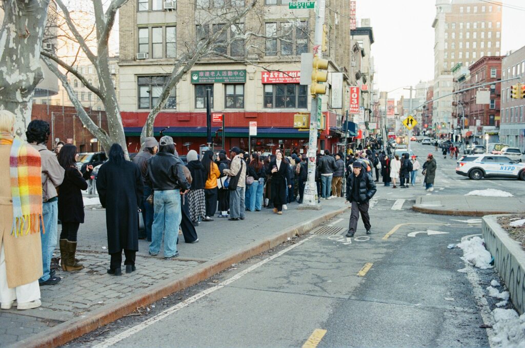A crowd lining up for the Pho With Friends popup.