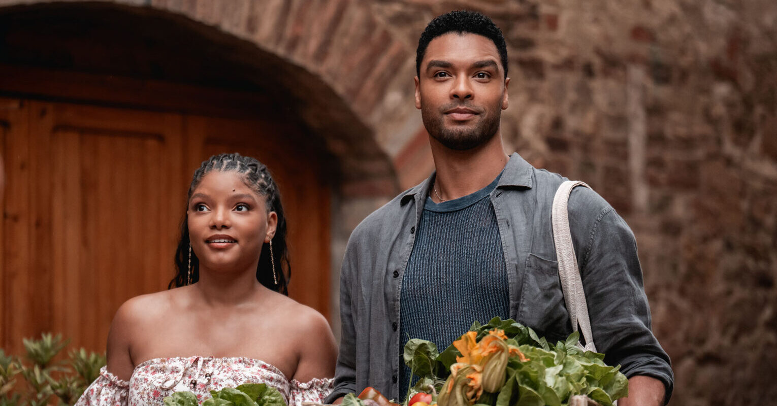 Halle Bailey and Regé-Jean Page in "You, Me, and Tuscany."