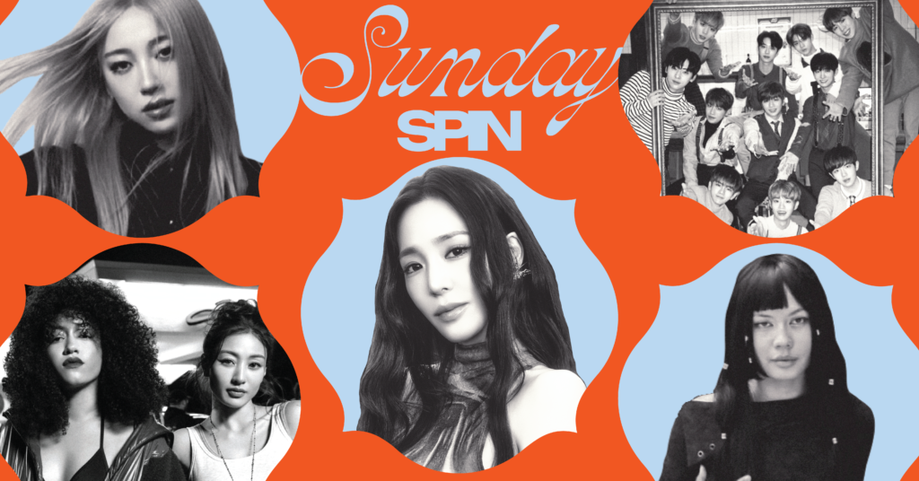 Sunday Spin May 10 2026. L-R: Piao, Jenevieve & Jihyo, Tiffany Young, Reble, Wanna One.
